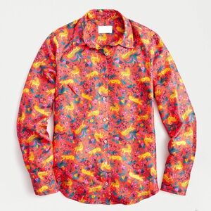 J. Crew Collection Silk Twill Button-Up Shirt in Jungle Cat Floral Print